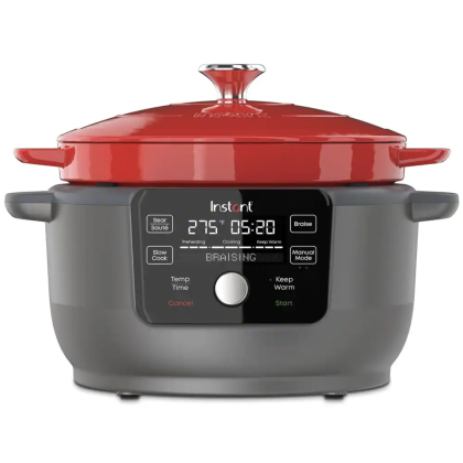 Instant 6 Qt. Red Enameled Cast Iron Precision Electric Dutch Oven Multi-Cooker with Lid